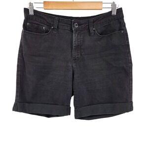 DKNY Jeans Womens Black Denim Cuffed Shorts Size 6 Stretch Casual Summer Classic
